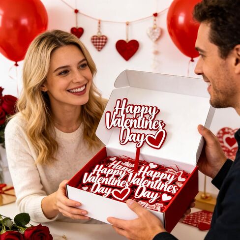 10PCS Happy Valentines Day Cake Toppers Red Valentines Heart Cupcake Toppers for Valentine's Day Birthday Wedding Anniversary Engagement Party Cake Decoration Supplies in Saudi Arabia