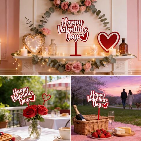 10PCS Happy Valentines Day Cake Toppers Red Valentines Heart Cupcake Toppers for Valentine's Day Birthday Wedding Anniversary Engagement Party Cake Decoration Supplies in Saudi Arabia