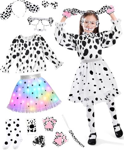 Toddler Halloween Dalmatian Costume Kids with Light Up Tutu Dress & Dalmatian Ears Headband in Saudi Arabia