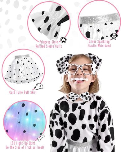 Toddler Halloween Dalmatian Costume Kids with Light Up Tutu Dress & Dalmatian Ears Headband in Saudi Arabia