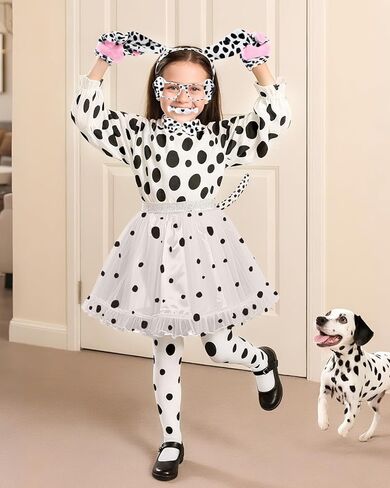 Toddler Halloween Dalmatian Costume Kids with Light Up Tutu Dress & Dalmatian Ears Headband in Saudi Arabia