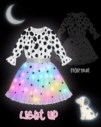 Toddler Halloween Dalmatian Costume Kids with Light Up Tutu Dress & Dalmatian Ears Headband in Saudi Arabia