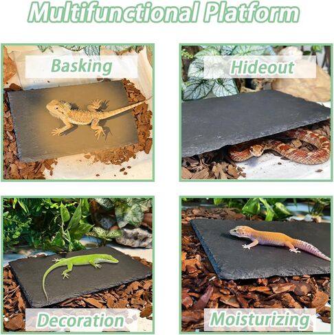 Bearded Dragon Basking Platform,9.8x6in Natural Reptile Heat Storage Slate Rock with Bark Substrate,Leopard Gecko Hides Climbing Tank Decor Accessories for Reptile,Lizard,Snake,Turtle,Snake in Saudi Arabia