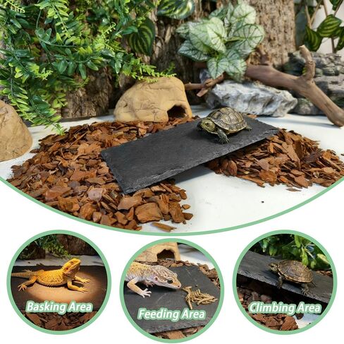 Bearded Dragon Basking Platform,9.8x6in Natural Reptile Heat Storage Slate Rock with Bark Substrate,Leopard Gecko Hides Climbing Tank Decor Accessories for Reptile,Lizard,Snake,Turtle,Snake in Saudi Arabia