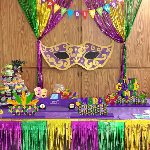 لافتات زخرفية من Haooryx Mardi Gras، 4 قطع من القطع المركزية الخشبية، أغطية طاولات بطابع الكرنفال من أجل هدايا حفلات نيو أورليانز، ديكورات الحفلات التنكرية in Kuwait