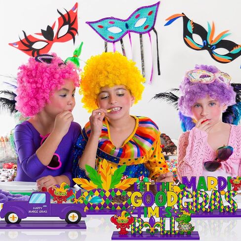 لافتات زخرفية من Haooryx Mardi Gras، 4 قطع من القطع المركزية الخشبية، أغطية طاولات بطابع الكرنفال من أجل هدايا حفلات نيو أورليانز، ديكورات الحفلات التنكرية in Kuwait