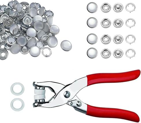 مجموعة أدوات التثبيت JAUEIVR - 100 مجموعة من أزرار المفاجئة ذات الشق اللؤلؤي 10 مم مع كماشة تثبيت ومجموعة أدوات الضغط لصياغة الخياطة (أسود) in Kuwait