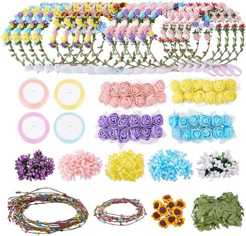 ORIGACH 16 Set DIY Flower Crown Kit Floral Crown Making Kit Make Your Own Flower Wreath Headband Handmade Floral Hair Accessories for Wedding Birthday Party DIY Adult Arts and Crafts in Saudi Arabia