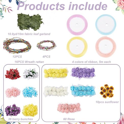 ORIGACH 16 Set DIY Flower Crown Kit Floral Crown Making Kit Make Your Own Flower Wreath Headband Handmade Floral Hair Accessories for Wedding Birthday Party DIY Adult Arts and Crafts in Saudi Arabia