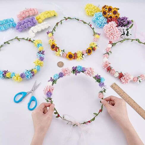 ORIGACH 16 Set DIY Flower Crown Kit Floral Crown Making Kit Make Your Own Flower Wreath Headband Handmade Floral Hair Accessories for Wedding Birthday Party DIY Adult Arts and Crafts in Saudi Arabia
