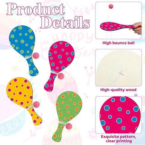 24 Pcs Wooden Paddle Balls with String Vintage Toy Set Paddle Ball Bulk for Easter Spring Birthday Party Favor Gifts in Saudi Arabia