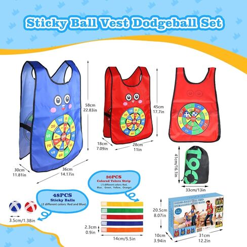 Sticky Ball Vest for Dodgeball Game, 6-Players Toy Set 6 Target Vests 48 Sticky Balls Fun Dodge Tag Game Promotes 3+ Kids Active Screen-Free, Indoor and Outside Running Games for Team Play in Saudi Arabia