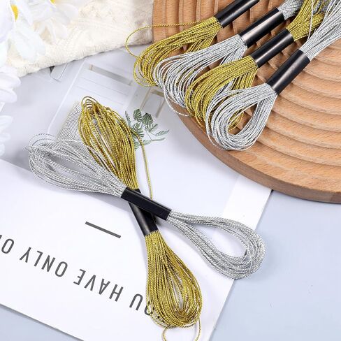 خيط تطريز معدني، 6 شلات من خيوط التطريز اليدوي، سوار الصداقة، خيط غرز متقاطعة للخياطة، صناعة إكسسوارات الغزل، مستلزمات فنية لخيوط الحرف اليدوية (ذهبي، فضي) in Saudi Arabia