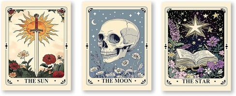 RLTXBUK Tarot Cross Stitch Kits,3 Pack Vintage Celestial Sun Moon Star Stamped Counted Cross Stitch Kits for Adults, Mystical Gothic Botanical Tarot Card Needlepoint, 11.8x15.8 Inch in Kuwait
