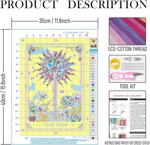 RLTXBUK Tarot Cross Stitch Kits,3 Pack Vintage Celestial Sun Moon Star Stamped Counted Cross Stitch Kits for Adults, Mystical Gothic Botanical Tarot Card Needlepoint, 11.8x15.8 Inch in Kuwait