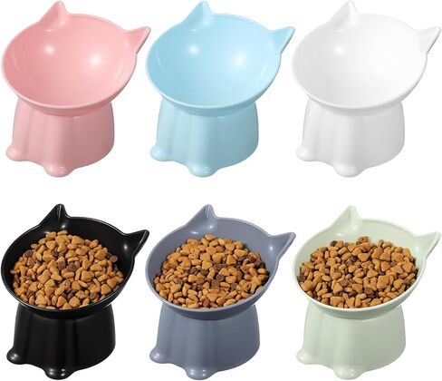 6Pcs Elevated Cat Bowls, 15°Raised Cat Food Bowl, Anti Vomiting Tilted Raised Whisker Friendly Cats Dishes, Plastic Pet Food and Water Bowls for Cats and Small Dogs in Saudi Arabia