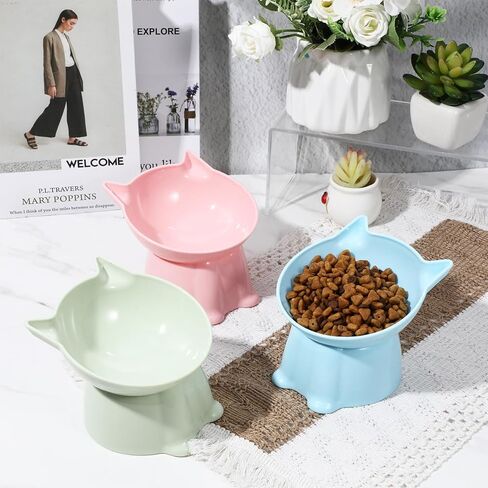 6Pcs Elevated Cat Bowls, 15°Raised Cat Food Bowl, Anti Vomiting Tilted Raised Whisker Friendly Cats Dishes, Plastic Pet Food and Water Bowls for Cats and Small Dogs in Saudi Arabia