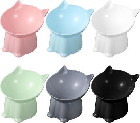 6Pcs Elevated Cat Bowls, 15°Raised Cat Food Bowl, Anti Vomiting Tilted Raised Whisker Friendly Cats Dishes, Plastic Pet Food and Water Bowls for Cats and Small Dogs in Saudi Arabia