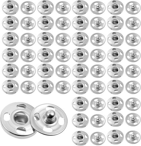 TIESOME 100 Pcs Metal Snap Buttons, 8.5mm (0.33 Inch) Sew On Snap Fasteners for Jeans, Coats & Sewing DIY, Durable Copper Metal Snaps for Fabric (Silver, Black) in Saudi Arabia