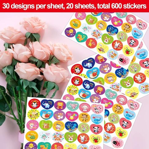 Fancy Land 600 Valentines Sticker for Kids Heart Animal Sticker for Valentine’s Day Party Decoration in Kuwait