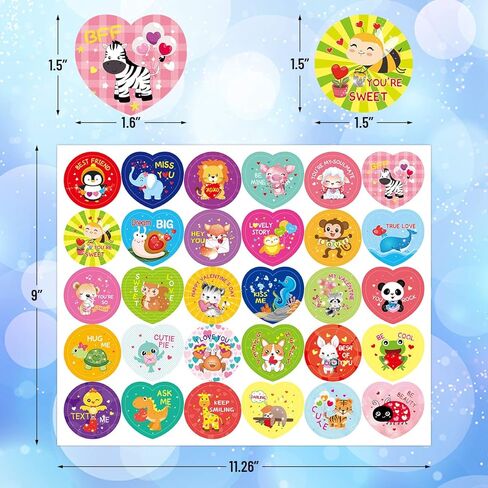 Fancy Land 600 Valentines Sticker for Kids Heart Animal Sticker for Valentine’s Day Party Decoration in Kuwait