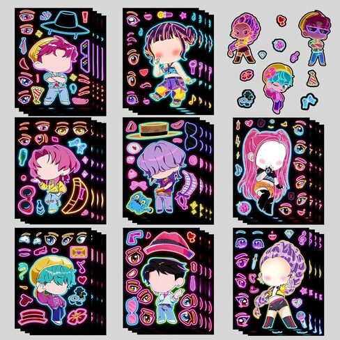 ملصق Kpop Idol Neon، مجموعة ملصقات إبداعية مكونة من 32 ورقة DIY 8 تصميمات فريدة مقاومة للماء للمجلات والهاتف والكمبيوتر المحمول وكأس التزلج وحقيبة الأشياء الجيدة تصنع ملصقات للوجه وحفلات أعياد الميلاد والأنشطة الصفية in Kuwait