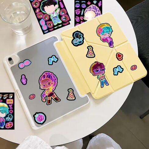 ملصق Kpop Idol Neon، مجموعة ملصقات إبداعية مكونة من 32 ورقة DIY 8 تصميمات فريدة مقاومة للماء للمجلات والهاتف والكمبيوتر المحمول وكأس التزلج وحقيبة الأشياء الجيدة تصنع ملصقات للوجه وحفلات أعياد الميلاد والأنشطة الصفية in Kuwait