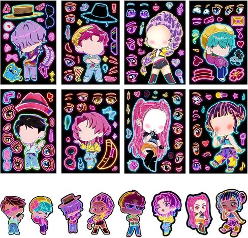 ملصق Kpop Idol Neon، مجموعة ملصقات إبداعية مكونة من 32 ورقة DIY 8 تصميمات فريدة مقاومة للماء للمجلات والهاتف والكمبيوتر المحمول وكأس التزلج وحقيبة الأشياء الجيدة تصنع ملصقات للوجه وحفلات أعياد الميلاد والأنشطة الصفية in Kuwait
