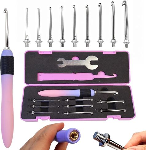 Yarniss Interchangeable Crochet Hooks with Screw Handle,8 Size Ergonomic Crochet Hooks with Comfortable Handle 2.5~6.5mm,Gradient Purple in Saudi Arabia