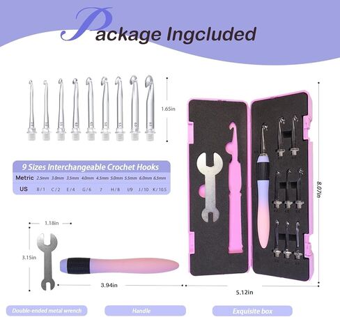 Yarniss Interchangeable Crochet Hooks with Screw Handle,8 Size Ergonomic Crochet Hooks with Comfortable Handle 2.5~6.5mm,Gradient Purple in Saudi Arabia