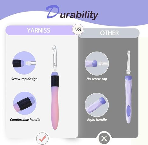 Yarniss Interchangeable Crochet Hooks with Screw Handle,8 Size Ergonomic Crochet Hooks with Comfortable Handle 2.5~6.5mm,Gradient Purple in Saudi Arabia