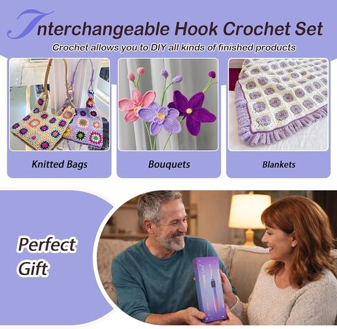 Yarniss Interchangeable Crochet Hooks with Screw Handle,8 Size Ergonomic Crochet Hooks with Comfortable Handle 2.5~6.5mm,Gradient Purple in Saudi Arabia