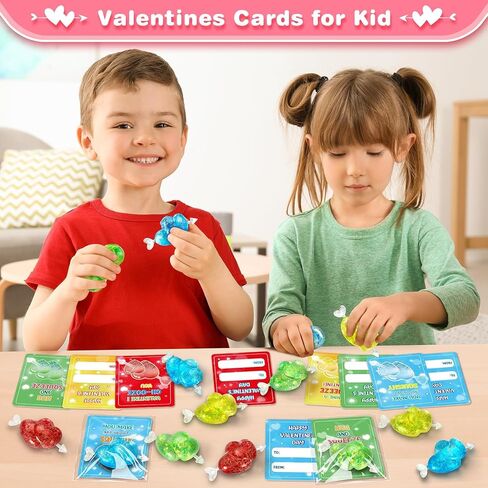 Valentines Day Gifts Cards for Kids, 24 Pack Heart Stress Balls with Greeting Cards, Stretchy Toy Balls Bulk Gift for Kids Classroom Exchange Prizes, Squeeze Fidget Toys for Party Favor in Saudi Arabia