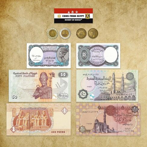 Egypt Novelty Coin and Souvenir Note Set - 5 Items - Ramses II, Nefertiti, Tutankhamun, Cleopatra - Mosques and Temples - Ancient and Modern Egyptian Tokenage and Souvenir Notes in Saudi Arabia