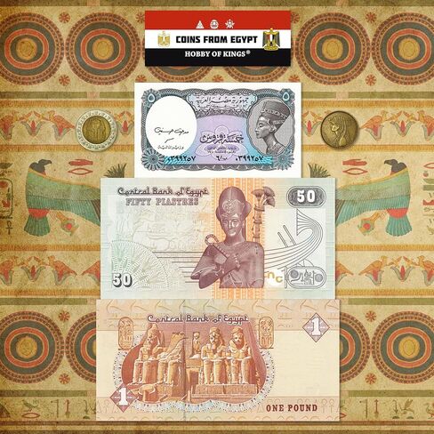 Egypt Novelty Coin and Souvenir Note Set - 5 Items - Ramses II, Nefertiti, Tutankhamun, Cleopatra - Mosques and Temples - Ancient and Modern Egyptian Tokenage and Souvenir Notes in Saudi Arabia