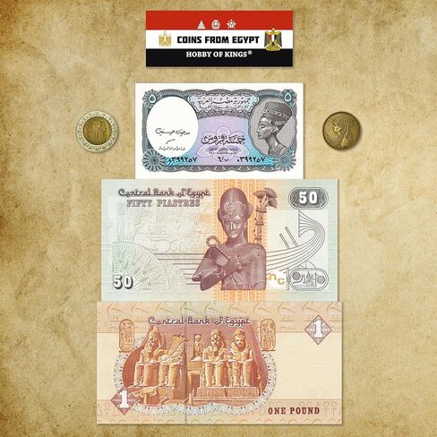 Egypt Novelty Coin and Souvenir Note Set - 5 Items - Ramses II, Nefertiti, Tutankhamun, Cleopatra - Mosques and Temples - Ancient and Modern Egyptian Tokenage and Souvenir Notes in Saudi Arabia