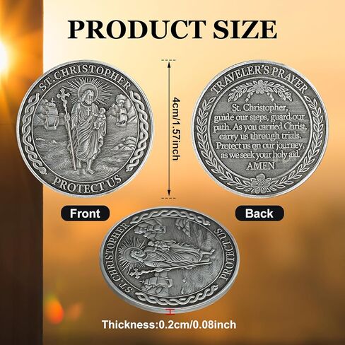 Misdary 10 Pcs St Christopher Pocket Coin Sliver Saint Christopher Traveler Protection Guardian Medallion Patron Saint of Travelers Religious Challenge Coin Token for Safe Journeys and Blessings in Saudi Arabia