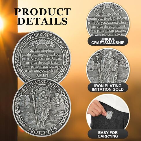 Misdary 10 Pcs St Christopher Pocket Coin Sliver Saint Christopher Traveler Protection Guardian Medallion Patron Saint of Travelers Religious Challenge Coin Token for Safe Journeys and Blessings in Saudi Arabia