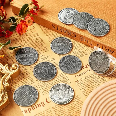 Misdary 10 Pcs St Christopher Pocket Coin Sliver Saint Christopher Traveler Protection Guardian Medallion Patron Saint of Travelers Religious Challenge Coin Token for Safe Journeys and Blessings in Saudi Arabia