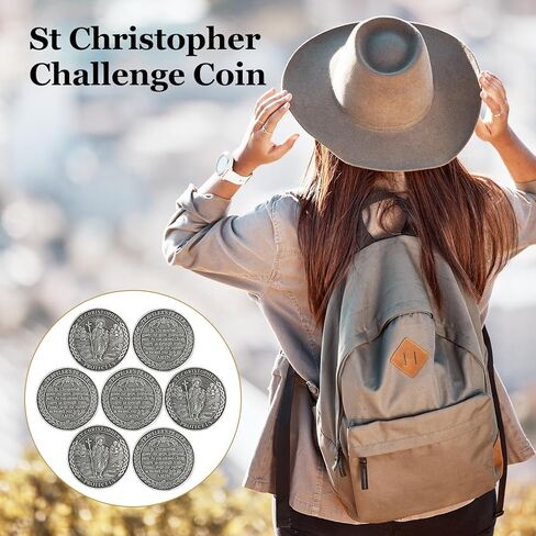 Misdary 10 Pcs St Christopher Pocket Coin Sliver Saint Christopher Traveler Protection Guardian Medallion Patron Saint of Travelers Religious Challenge Coin Token for Safe Journeys and Blessings in Saudi Arabia