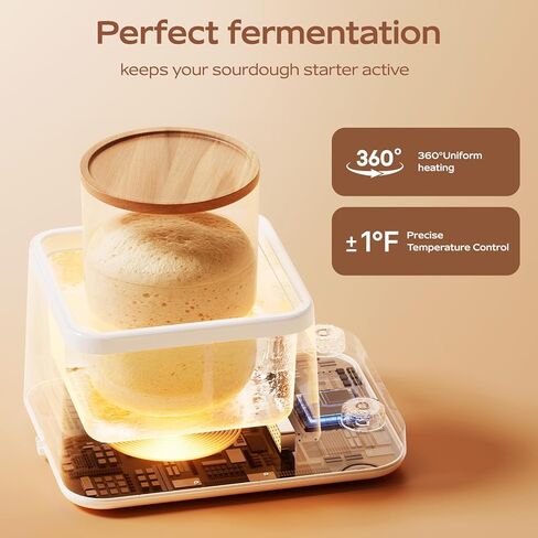Sourdough Starter Warmer – Water Bath Uniform Warming, Precise 1°F Thermostat (70–104°F), 198H Timer, Fits Jars Up to 50oz, Sourdough Kit for Sourdough Home Baking & Consistent in Saudi Arabia