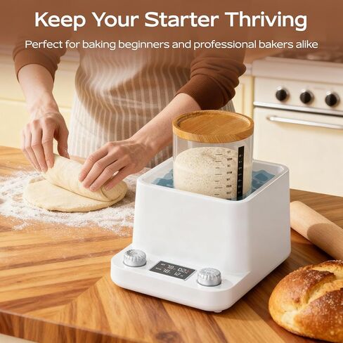 Sourdough Starter Warmer – Water Bath Uniform Warming, Precise 1°F Thermostat (70–104°F), 198H Timer, Fits Jars Up to 50oz, Sourdough Kit for Sourdough Home Baking & Consistent in Saudi Arabia