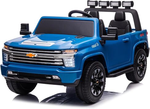 Sopbost Licensed Chevy Silverado 24V Ride On Truck for Big Kids, 2 Seater 4WD Electric Car with Parent Remote, EVA Tires, Bluetooth, Kids Ride On Toy Ages 3–8, Black in Saudi Arabia
