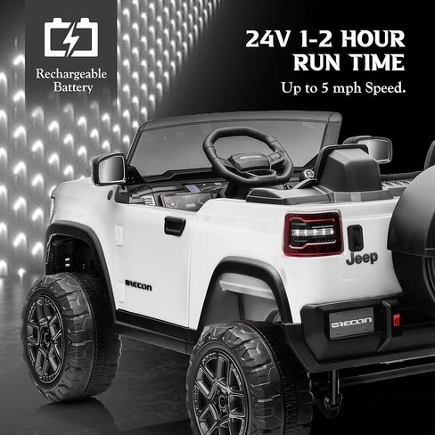 ألعاب ركوب XL 24 فولت للأطفال الكبار، سيارة جيب ريكون مرخصة بمقعدين مع جهاز تحكم عن بعد، قيادة رباعية الدفع على شاحنة مع وزن 132 رطل، ممتص للصدمات، بداية ناعمة، أضواء، موسيقى (أبيض) in Kuwait