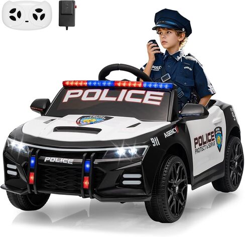 12V Police Car Ride on Toys, Ride on Electric Car for Kids to Drive, Battery Powered, Remote Control, Emergency Alert Tones, Megaphone, Flashing Lights, Music, Spring Suspension, Birthday & Xmas Gifts in Saudi Arabia