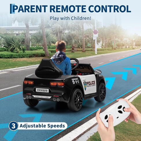 12V Police Car Ride on Toys, Ride on Electric Car for Kids to Drive, Battery Powered, Remote Control, Emergency Alert Tones, Megaphone, Flashing Lights, Music, Spring Suspension, Birthday & Xmas Gifts in Saudi Arabia