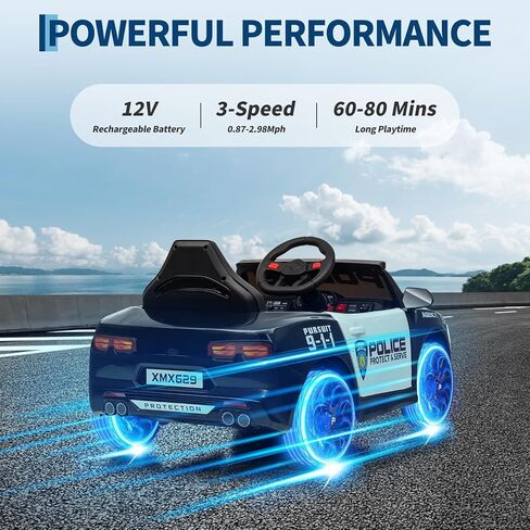 12V Police Car Ride on Toys, Ride on Electric Car for Kids to Drive, Battery Powered, Remote Control, Emergency Alert Tones, Megaphone, Flashing Lights, Music, Spring Suspension, Birthday & Xmas Gifts in Saudi Arabia