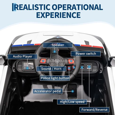 12V Police Car Ride on Toys, Ride on Electric Car for Kids to Drive, Battery Powered, Remote Control, Emergency Alert Tones, Megaphone, Flashing Lights, Music, Spring Suspension, Birthday & Xmas Gifts in Saudi Arabia