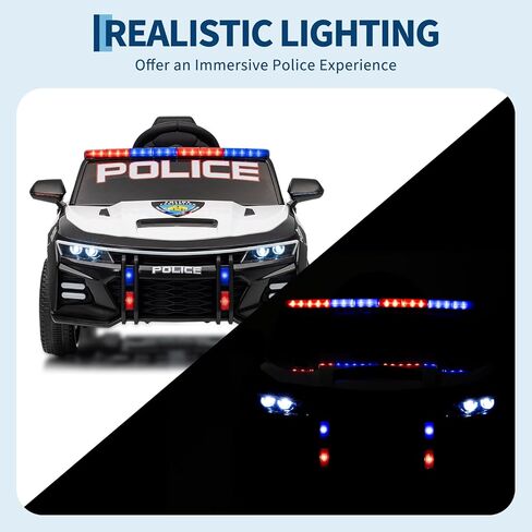 12V Police Car Ride on Toys, Ride on Electric Car for Kids to Drive, Battery Powered, Remote Control, Emergency Alert Tones, Megaphone, Flashing Lights, Music, Spring Suspension, Birthday & Xmas Gifts in Saudi Arabia