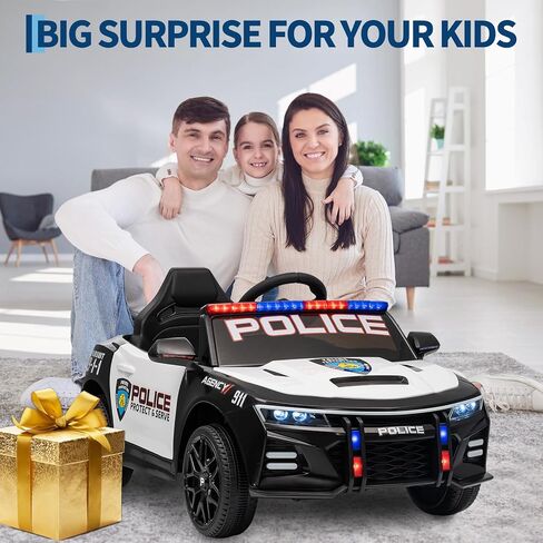 12V Police Car Ride on Toys, Ride on Electric Car for Kids to Drive, Battery Powered, Remote Control, Emergency Alert Tones, Megaphone, Flashing Lights, Music, Spring Suspension, Birthday & Xmas Gifts in Saudi Arabia